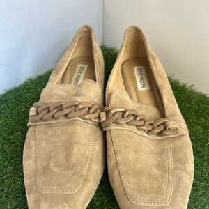 Steve Madden Beige Suede Loafers with Chain Accent